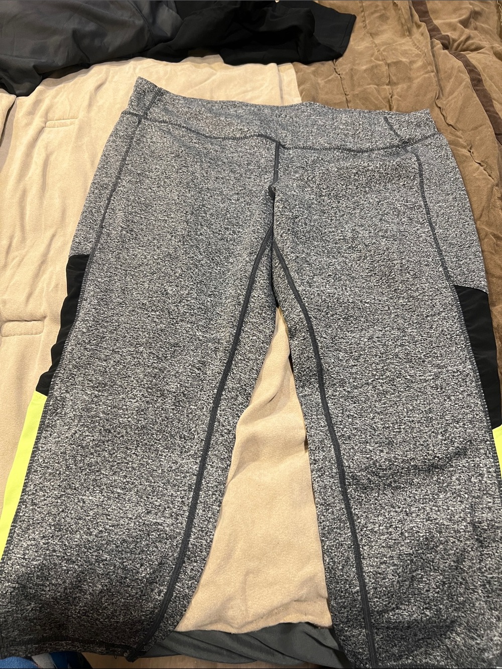 Women’s Grey Heather Track Joggers with Neon Yellow Side Panels